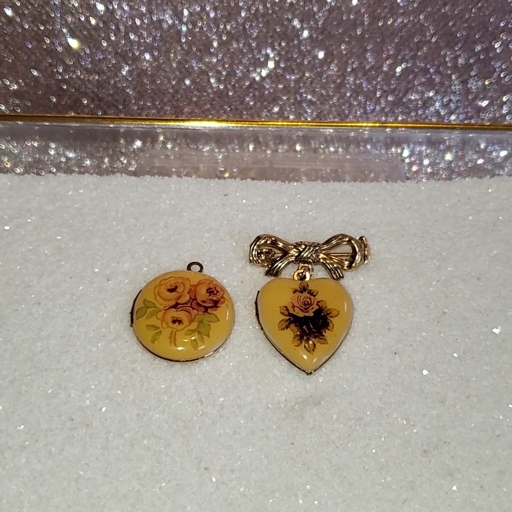 Gold and Yellow Vintage Brooch And Pendant Locket Collection